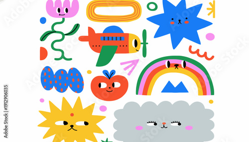 Vibrant cartoon celestial and food illustrations fill the colorful digital artwork