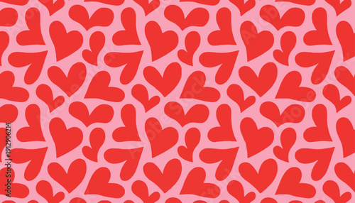 Red hearts fill the illustration with dense, vibrant, playful, sweet, lovely patterns.