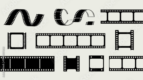 Film Strips Array: An assortment of diverse film strips, each portraying a unique arrangement, ready to be incorporated into varied creative projects. 