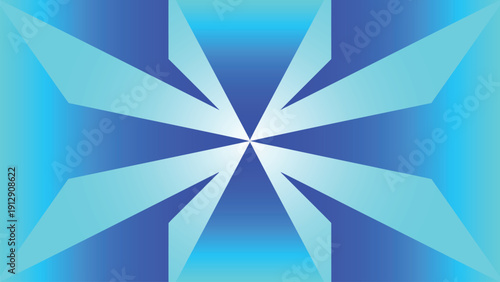 Abstract blue geometric background with symmetrical star burst shapes and gradient effects