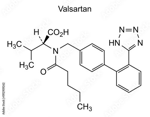 Valsartan, chemical structure of valsartan, drug substance
