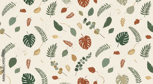 Seamless Botanical Leaf Pattern, Repeating Tropical Foliage Design