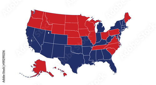 United states map divided into red and blue regions representing electoral districts