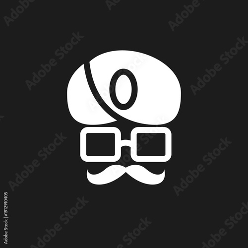 Minimalist Artist Character Icon with Beret, Round Glasses, and Mustache, Featuring a Zero Symbol