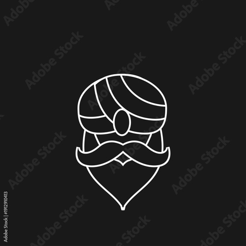 Abstract Turbaned Man Head Icon with Mustache and Beard Outline