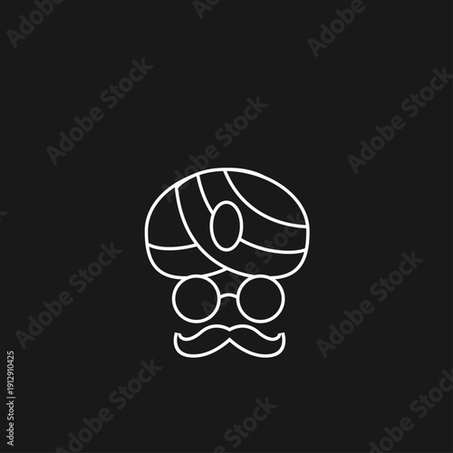 Stylized Line Art Illustration of a Turbaned Man with Glasses and Mustache