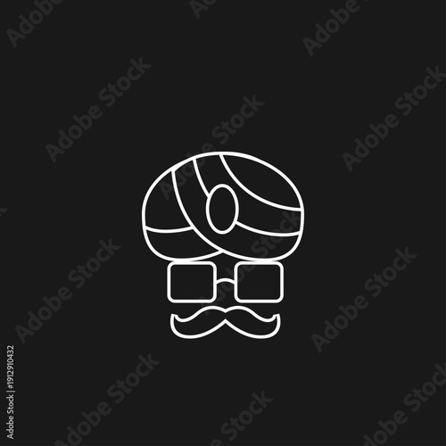 Abstract Turbaned Head Icon with Mustache and Glasses - Minimalist Line Art Vector Illustration