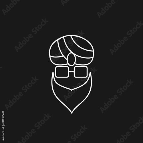 Minimalist Line Art Illustration of Man with Turban, Glasses, and Beard