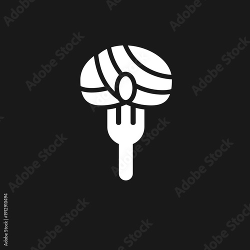 Brain on Fork Icon Representing Smart Eating and Mental Nutrition Concept