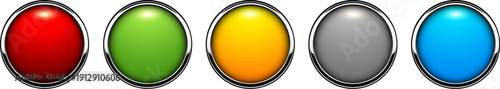 Multicolored buttons isolated with metallic chrome elements, navigation panel...