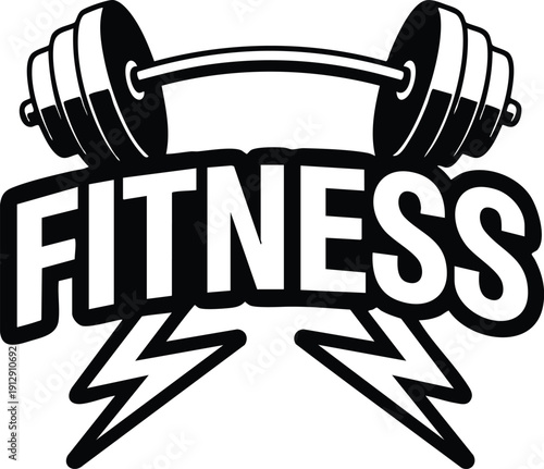 Clean Industrial-Style Fitness Symbol with Lightning Bolt Accents, vector, illustration, silhouette.