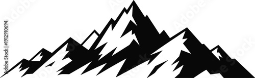 Mountain silhouette vector illustration, black alpine peak range with snow caps isolated minimal landscape design for outdoor adventure branding