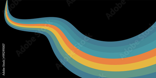 Abstract colorful 70s background vector. Vintage retro wallpaper with rainbow stripes and wavy lines.