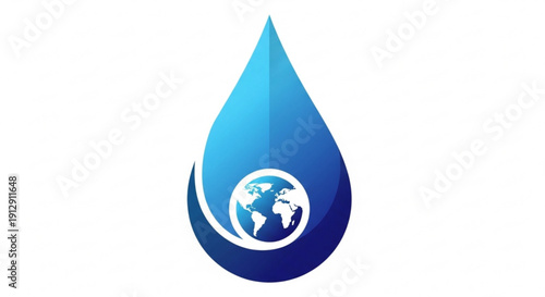 Blue water droplet symbol with earth globe inside representing conservation and sustainability
