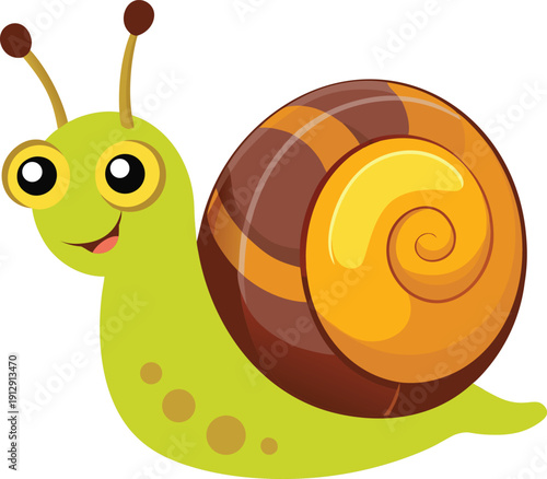Funny smiley snail crawling vector cartoon character design