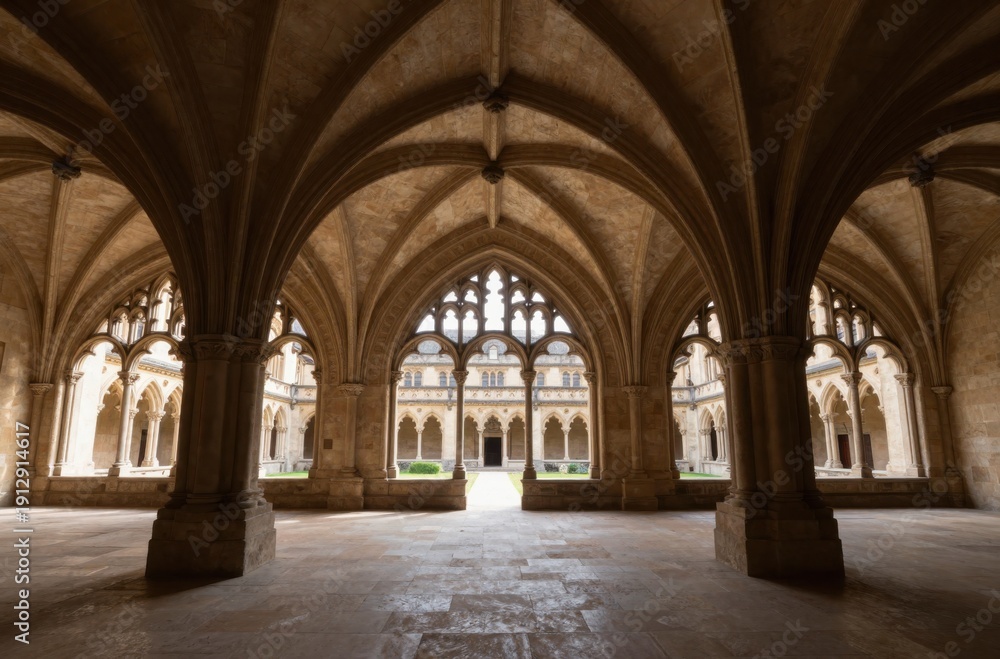 Obraz premium Architectural Arches and Vaulted Ceilings in a Historic Spanish Monastery Courtyard