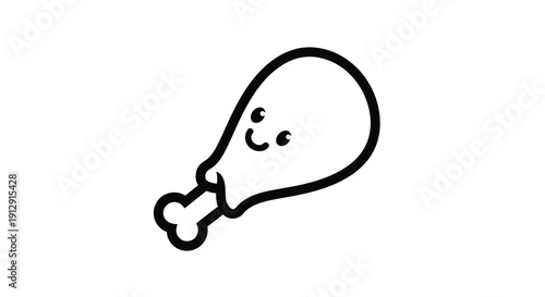 Cartoonish illustration of a smiling chicken drumstick on a white background