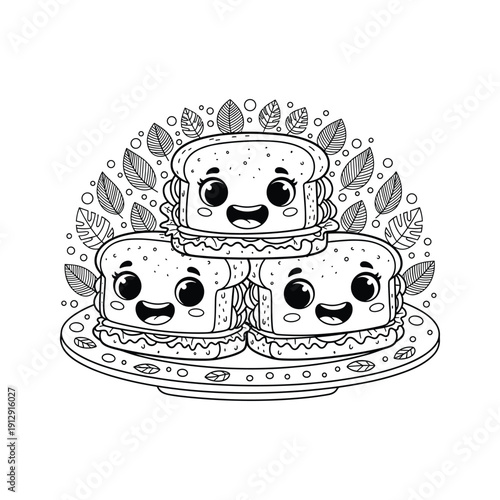 A plate of smiling slices of bread Vector
