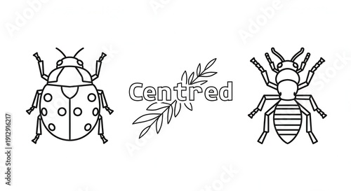 Centred Ladybug and Ant Icons with Leafy Branch Illustration