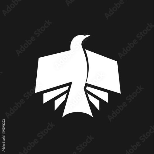 Minimalist White Bird Logo with Geometric Book Wings on Black Background