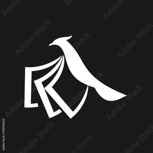 Abstract Flying Bird Logo with Open Book Wings Representing Knowledge and Education