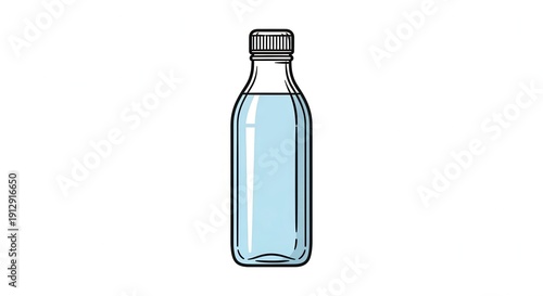Clear Water Bottle with Blue Liquid, Isolated on White Background, Refreshing Drink