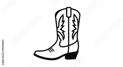 Simple black and white illustration of a cowboy boot with decorative patterns