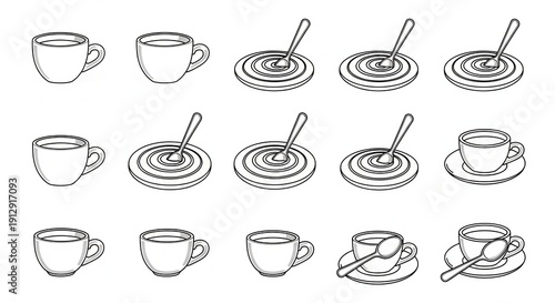 Coffee Cup Icons Set: Simple Line Art for Cafes, Restaurants, and Beverage Brands
