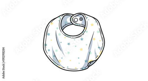A baby bib with colorful polka dots on a white background, illustrated from a front view, showcasing baby clothing and nursery items.