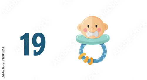 A baby's nail clippers and a rattle toy are depicted in a simple illustration on a clean background.
