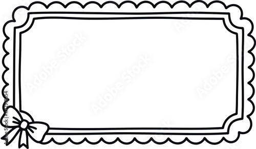 Hand Drawn Scalloped Rectangle Frame with Bow Outline for Invitations and Certificates