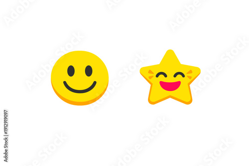 A yellow smiley face and a cheerful yellow star with a smiling expression are displayed side by side against a solid black background. Both icons feature simple, friendly designs.