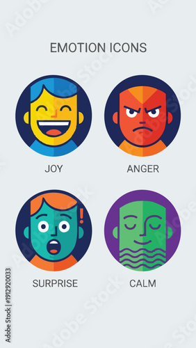 Four distinct emotion icons representing joy anger surprise and calm.