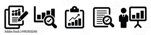 Data Audit and Performance Dashboard Black Icon Set