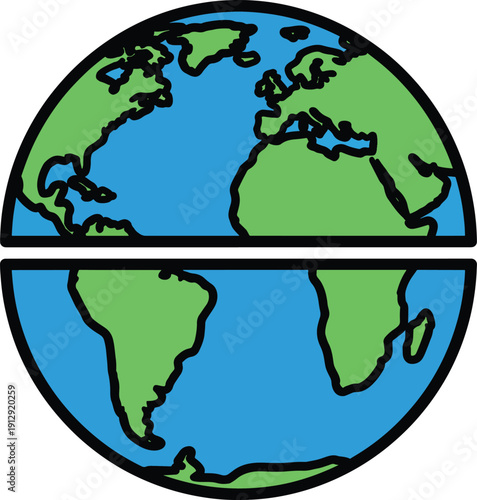 Earth globe split into two halves, world division or northern and southern hemisphere concept.