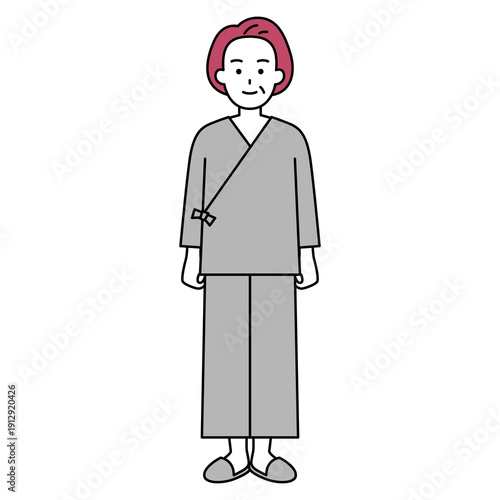 病院の検査着の中年の女性（全身）