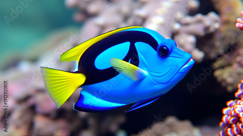 Blue Tang Fish With Yellow Fins And Bubbles dory fish