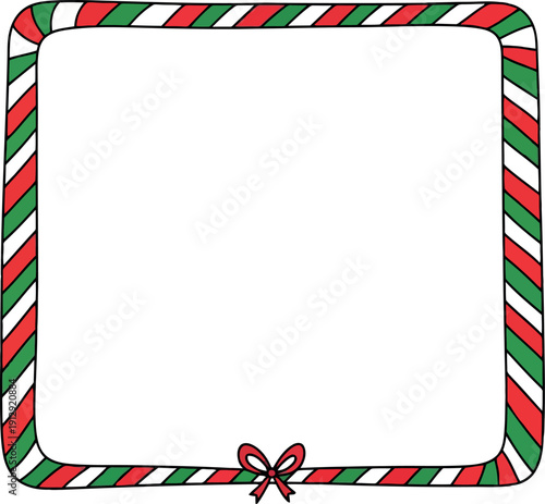 Christmas Candy Cane Border Frame with Red Green Stripes and Bow for Holiday Greeting Card Design