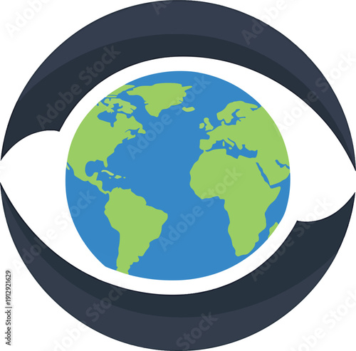 Human eye looking at the world globe, global vision or international surveillance concept