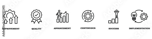 Business Strategy Line Icon Set with Mission, Vision, and Growth Concepts