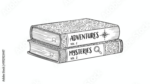Stack of Two Vintage Books Illustrating Adventures and Mysteries.
