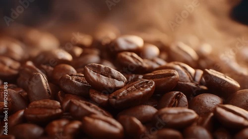 172Close-up wallpaper of coffee beans, subtle steam rising as if freshly roasted, high-detail textures showing natural cracks and creases, warm ambient light, cozy and aromatic atmosp
