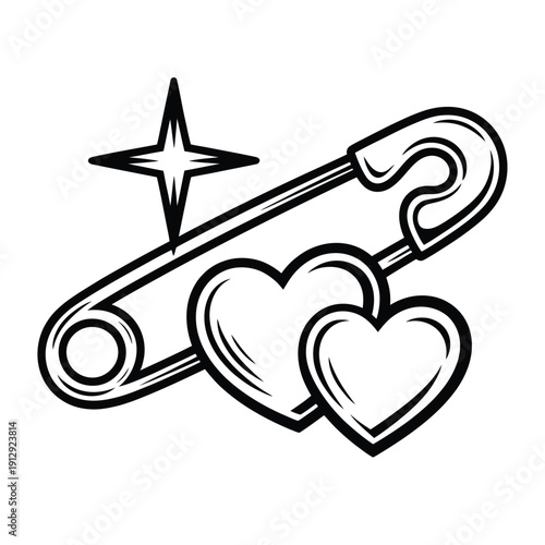Safety pin with hearts and star a symbol of solidarity