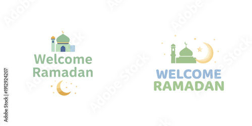 "Welcome Ramadan" greeting vector with simple design. Vektor, icon, set icon, minimalist, flat, illustration