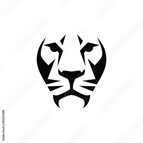 Stylized black and white tiger face graphic with sharp angular features
