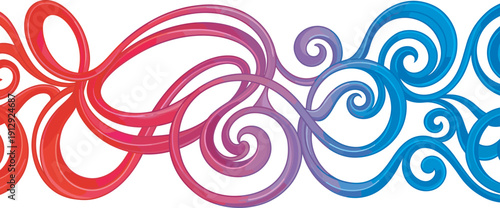 Abstract ribbon swirl gradient artwork with red, purple, and blue flowing shapes, dynamic fluid motion design for backgrounds, digital art, creativity, decoration, and visualization graphics