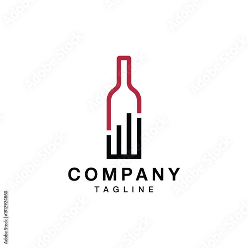 Minimalist logo design featuring a wine bottle and company tagline
