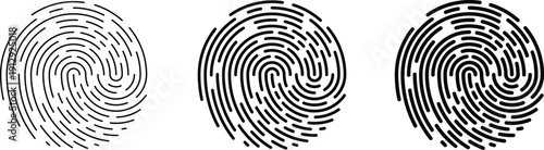 Three distinct fingerprint identification icons showing biometric security variations