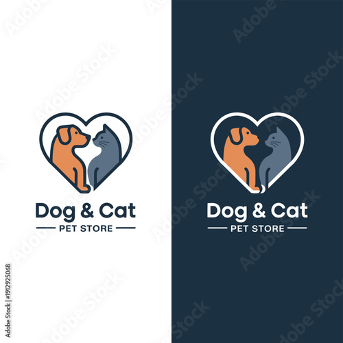 Logo design featuring a dog and cat within a heart shape for a pet store