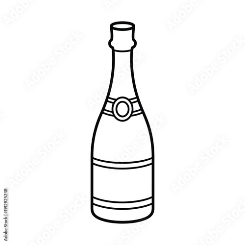 Simple black and white illustration of a champagne bottle with foil